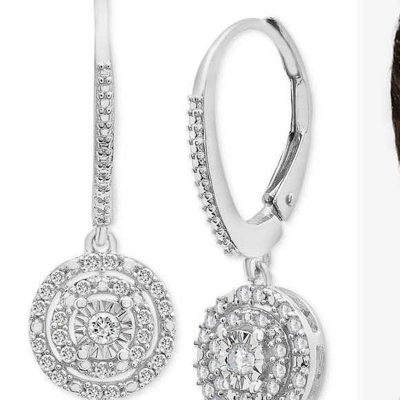 Macy's Diamond Circle Leverback Drop Earrings (1/4 ct. tw) in Sterling Silver